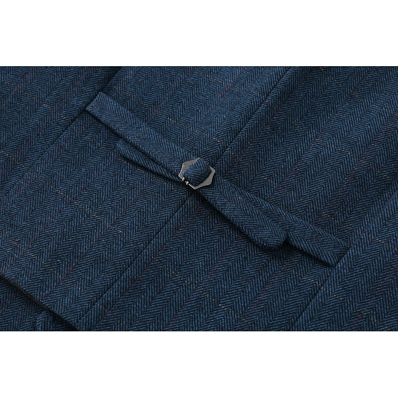 Men's Waistcoat Tweed Herringbone Navy Tailored Suit Vest – Wedding, Office, Formal, Gift