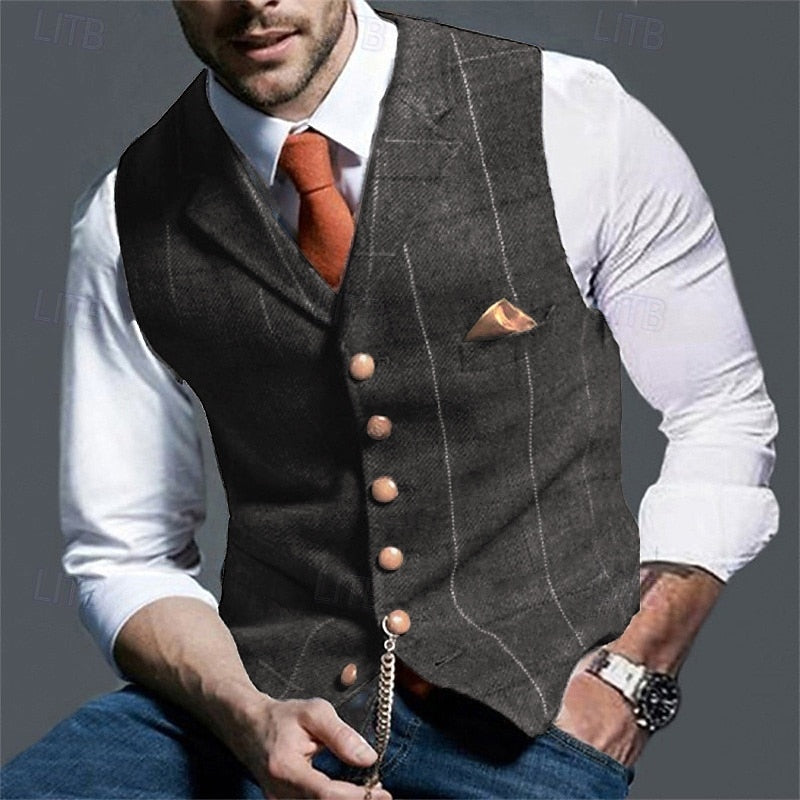 Men's Waistcoat Tweed Herringbone Navy Tailored Suit Vest – Wedding, Office, Formal, Gift