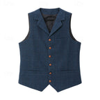 Men's Waistcoat Tweed Herringbone Navy Tailored Suit Vest – Wedding, Office, Formal, Gift