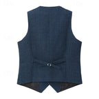 Men's Waistcoat Tweed Herringbone Navy Tailored Suit Vest – Wedding, Office, Formal, Gift