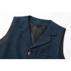 Men's Waistcoat Tweed Herringbone Navy Tailored Suit Vest – Wedding, Office, Formal, Gift