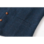 Men's Waistcoat Tweed Herringbone Navy Tailored Suit Vest – Wedding, Office, Formal, Gift