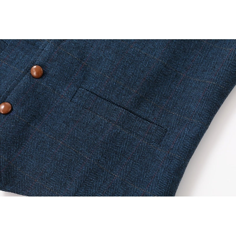 Men's Waistcoat Tweed Herringbone Navy Tailored Suit Vest – Wedding, Office, Formal, Gift