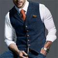 Men's Waistcoat Tweed Herringbone Navy Tailored Suit Vest – Wedding, Office, Formal, Gift