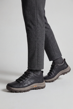 Men's Walking Shoes Black Leather Lace-Up Cushioned Insole – Casual, Outdoor, Everyday Comfort