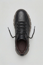 Men's Walking Shoes Black Leather Lace-Up Cushioned Insole – Casual, Outdoor, Everyday