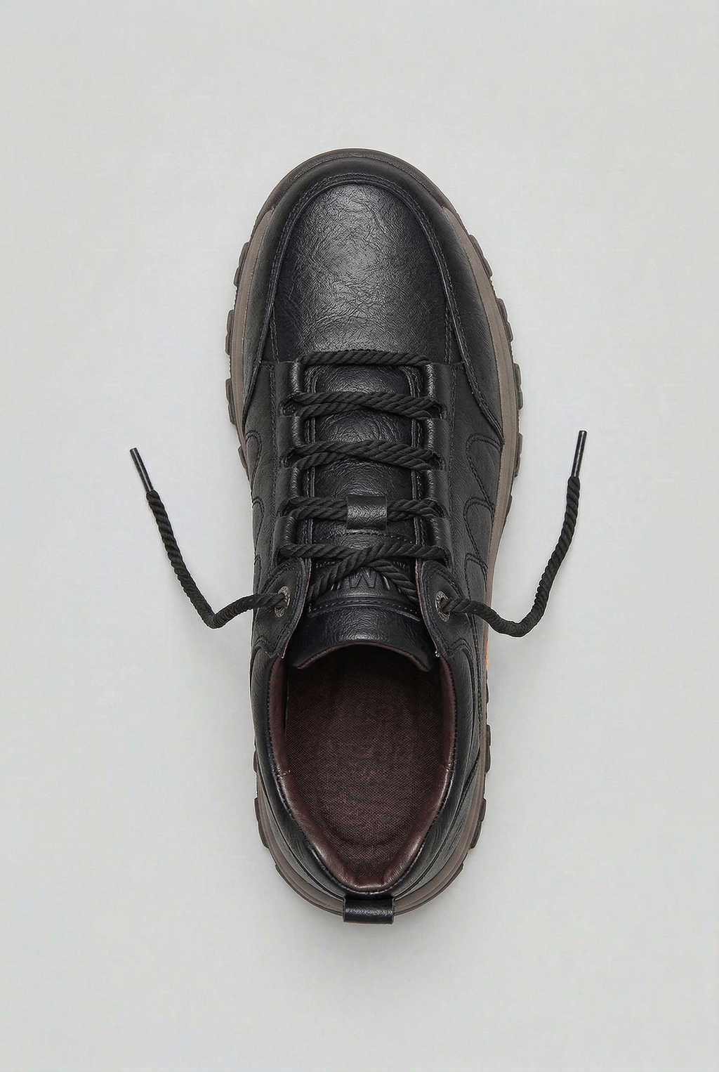 Men's Walking Shoes Black Leather Lace-Up Cushioned Insole – Casual, Outdoor, Everyday Comfort