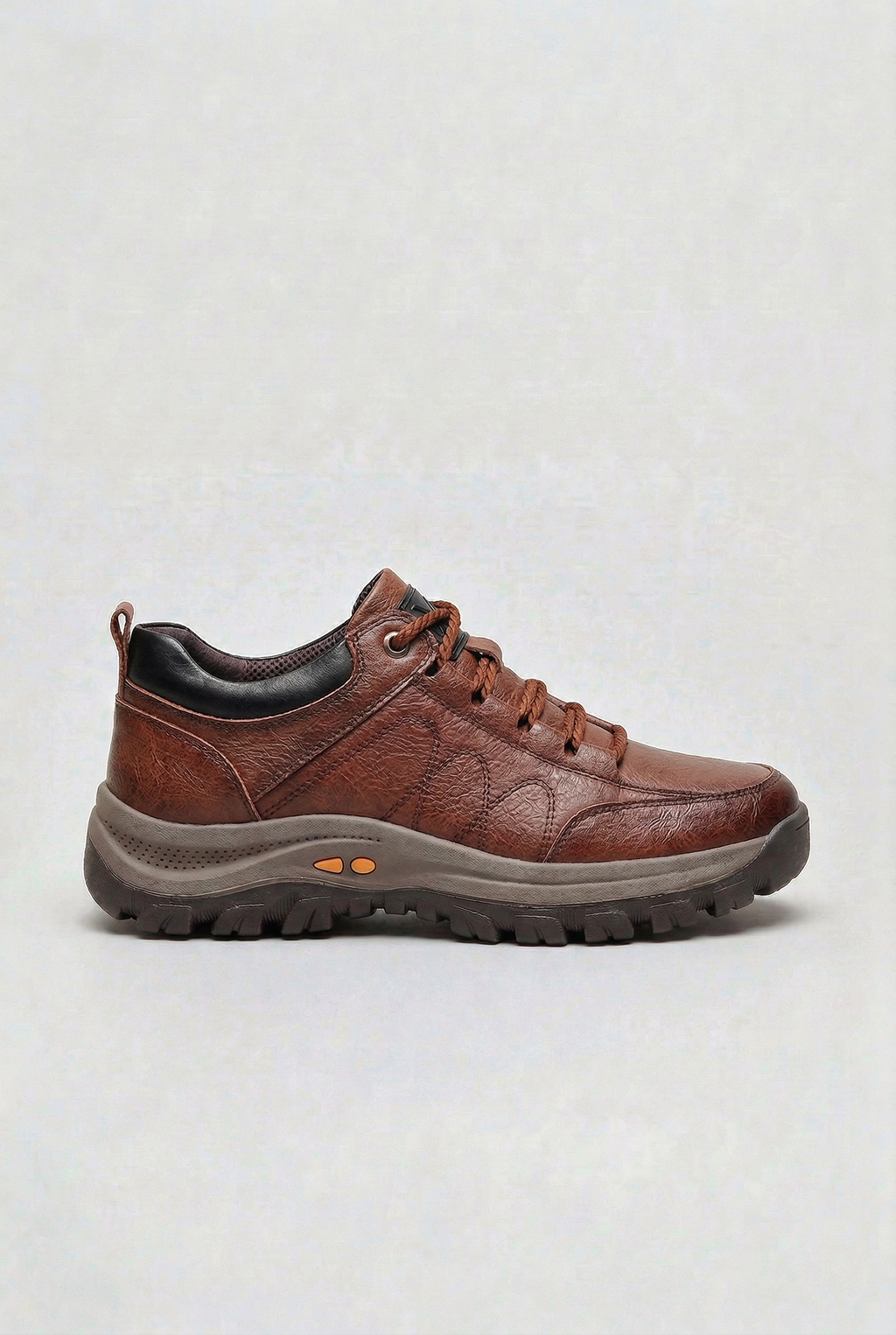 Men's Walking Shoes Black Leather Lace-Up Cushioned Insole – Casual, Outdoor, Everyday Comfort