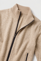 Men's Zip-Up Cardigan Knitted Beige Stand Collar – Casual, Office · Werune