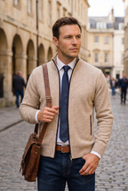 Men's Zip-Up Cardigan Knitted Beige Stand Collar – Casual, Office · Werune