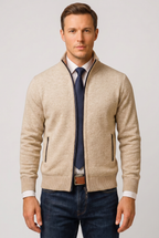 Men's Zip-Up Cardigan Knitted Beige Stand Collar – Casual, Office · Werune