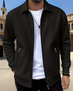 Men's Zip-Up Jacket Textured Waffle Knit Beige Lapel Collar – Casual, Office, Everyday Smart Layering