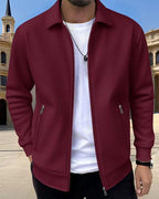 Men's Zip-Up Jacket Textured Waffle Knit Beige Lapel Collar – Casual, Office, Everyday Smart Layering
