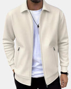Men's Zip-Up Jacket Textured Waffle Knit Beige Lapel Collar – Casual, Office, Everyday Smart Layering