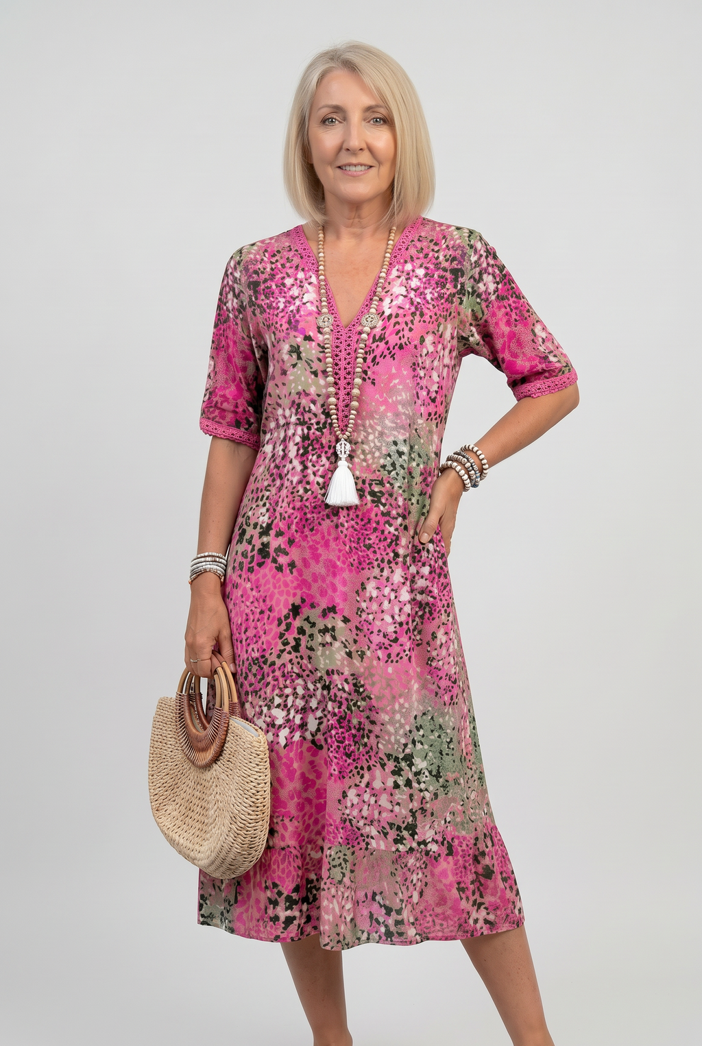 Midi Dress Animal Print V-Neck Women's – Casual, Holiday · Werune