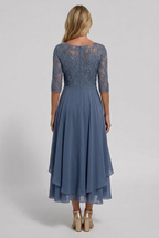 Midi Dress Dusty Blue Lace Bodice Chiffon Women's – Wedding Guest, Occasion Formalwear