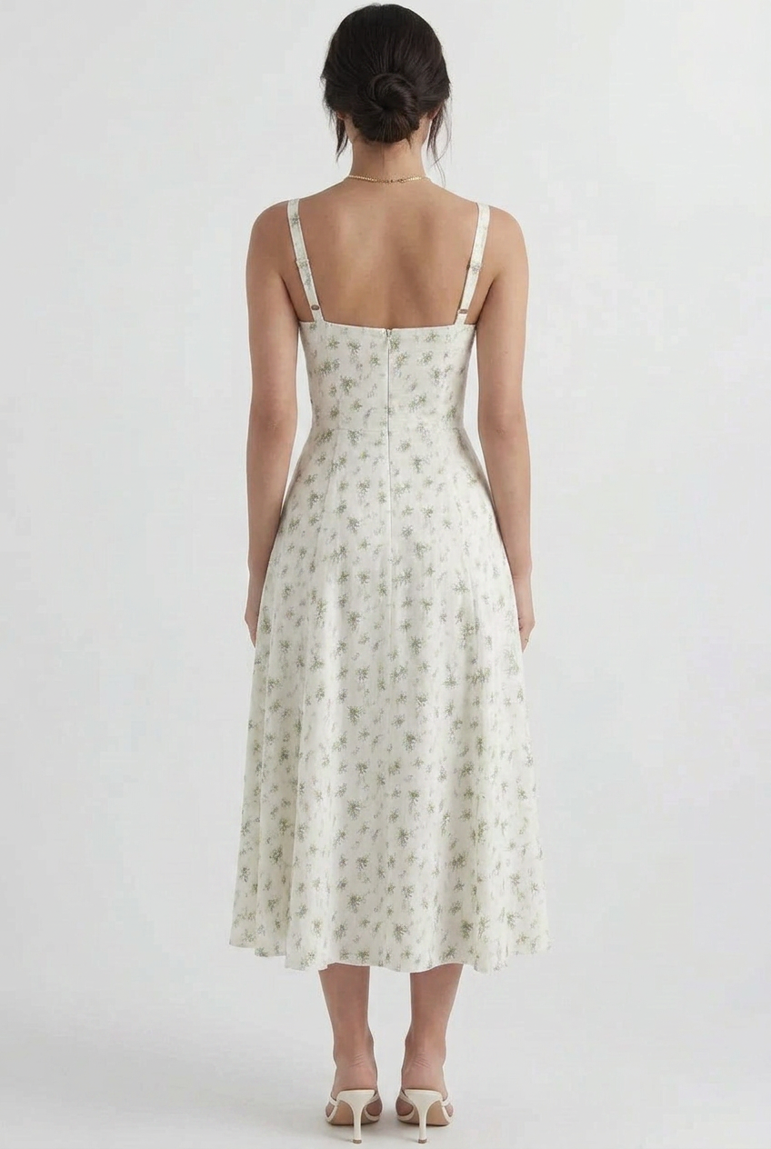 Midi Dress Floral Ivory Women's Sweetheart Neck Sleeveless – Summer, Casual, Holiday, Office, Gift