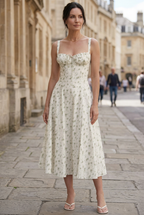 Midi Dress Floral Ivory Women's Sweetheart Neck Sleeveless – Summer, Casual, Holiday, Office, Gift