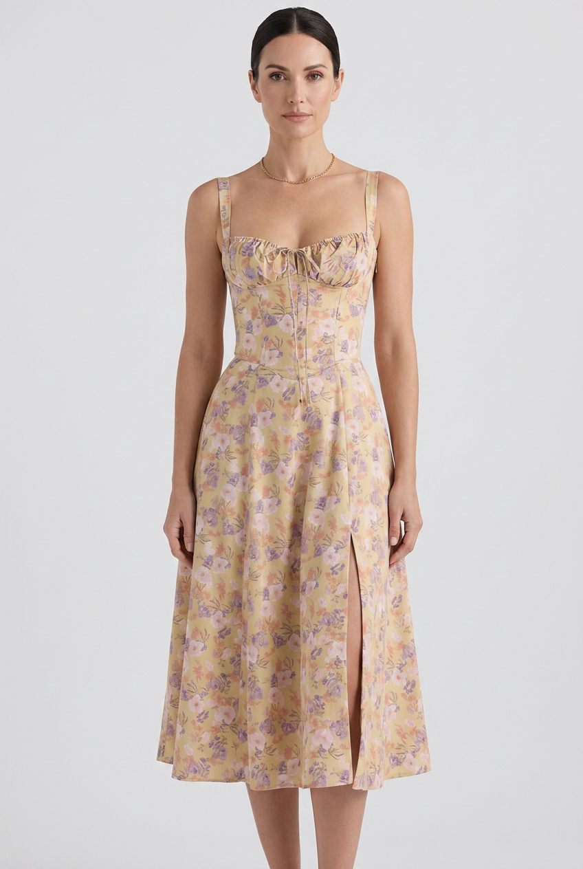 Midi Dress Floral Ivory Women's Sweetheart Neck Sleeveless – Summer, Casual, Holiday, Office, Gift