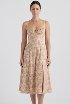 Midi Dress Floral Ivory Women's Sweetheart Neck Sleeveless – Summer, Casual, Holiday, Office, Gift
