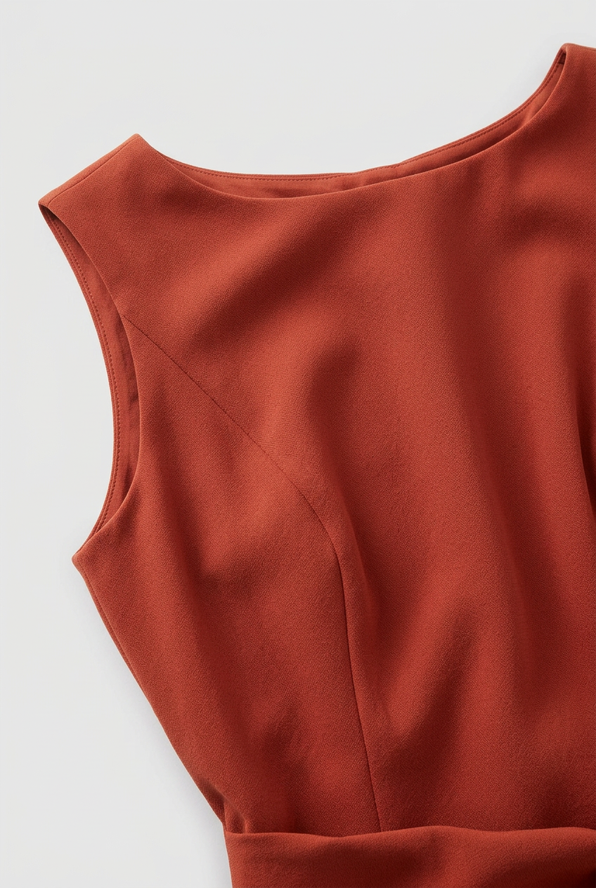 Midi Dress Rust Red Sleeveless Women's Draped Asymmetric – Prom, Office, Wedding Guest, Holiday