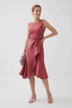 Midi Dress Rust Red Sleeveless Women's Draped Asymmetric – Prom, Office, Wedding Guest, Holiday