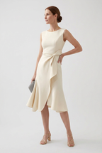 Midi Dress Rust Red Sleeveless Women's Draped Asymmetric – Prom, Office, Wedding Guest, Holiday