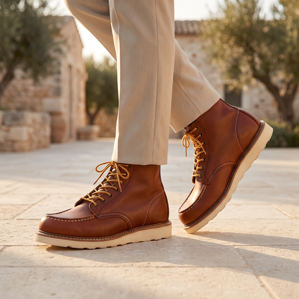 Moc Toe Ankle Boots Faux Leather Brown Men's Lace-Up – Casual, Work · Werune