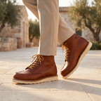 Moc Toe Ankle Boots Faux Leather Brown Men's Lace-Up – Casual, Work · Werune