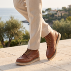 Moc Toe Ankle Boots Faux Leather Brown Men's Lace-Up – Casual, Work · Werune