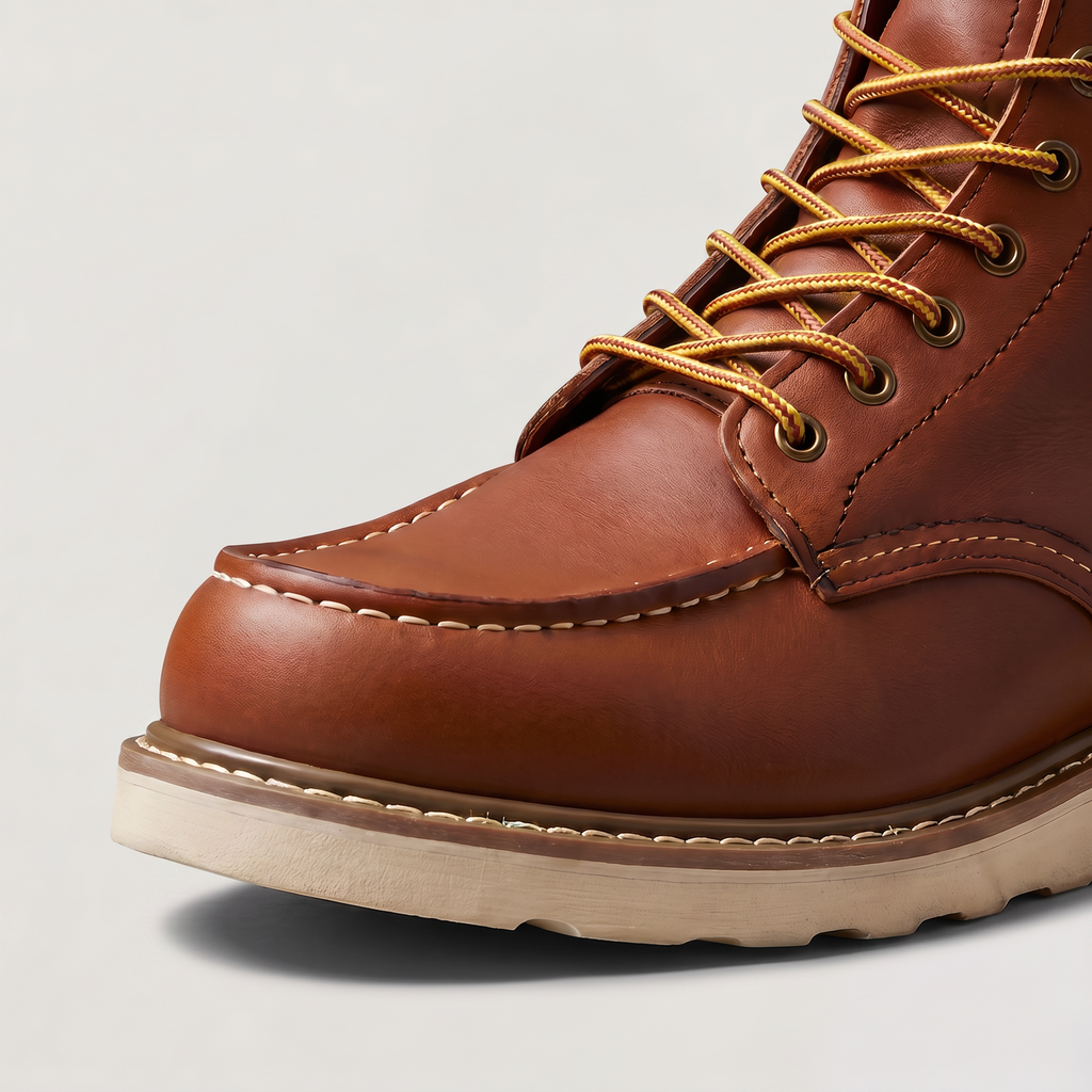 Moc Toe Ankle Boots Faux Leather Brown Men's Lace-Up – Casual, Work · Werune