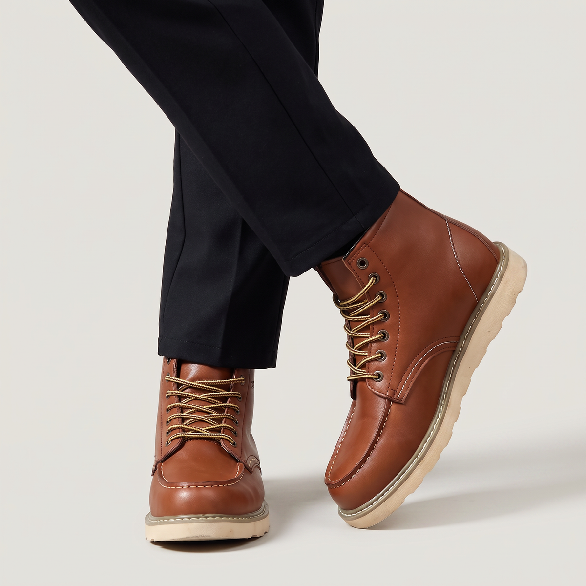Moc Toe Ankle Boots Faux Leather Brown Men's Lace-Up – Casual, Work · Werune