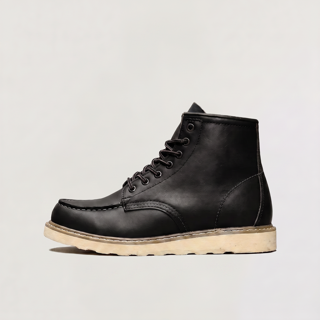 Moc Toe Ankle Boots Faux Leather Brown Men's Lace-Up – Casual, Work · Werune