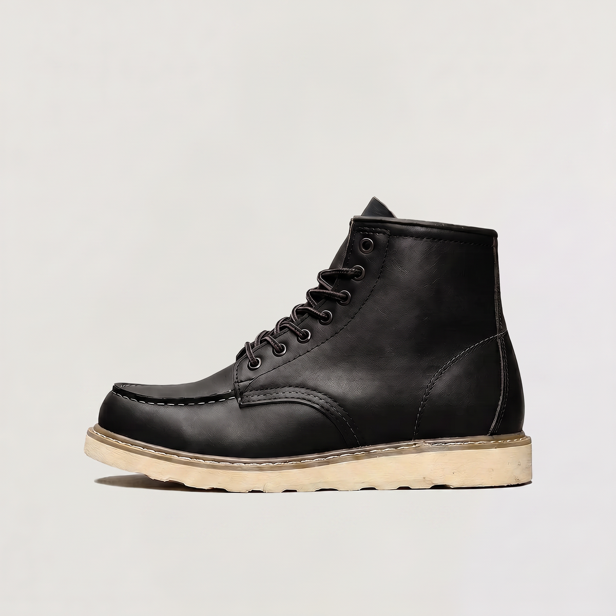 Moc Toe Ankle Boots Faux Leather Brown Men's Lace-Up – Casual, Work · Werune
