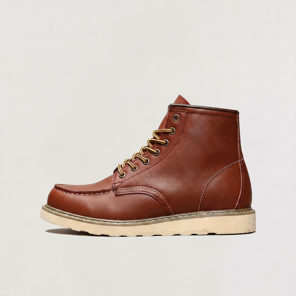 Moc Toe Ankle Boots Faux Leather Brown Men's Lace-Up – Casual, Work · Werune
