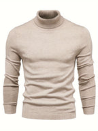 Mock Neck Sweater Knitted Black Men's Long Sleeve Pullover – Casual, Office, Gift