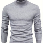 Mock Neck Sweater Knitted Black Men's Long Sleeve Pullover – Casual, Office, Gift