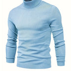 Mock Neck Sweater Knitted Black Men's Long Sleeve Pullover – Casual, Office, Gift