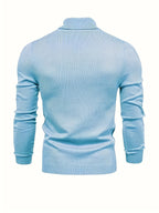 Mock Neck Sweater Knitted Black Men's Long Sleeve Pullover – Casual, Office, Gift