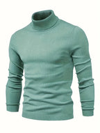 Mock Neck Sweater Knitted Black Men's Long Sleeve Pullover – Casual, Office, Gift
