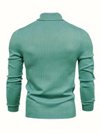 Mock Neck Sweater Knitted Black Men's Long Sleeve Pullover – Casual, Office, Gift