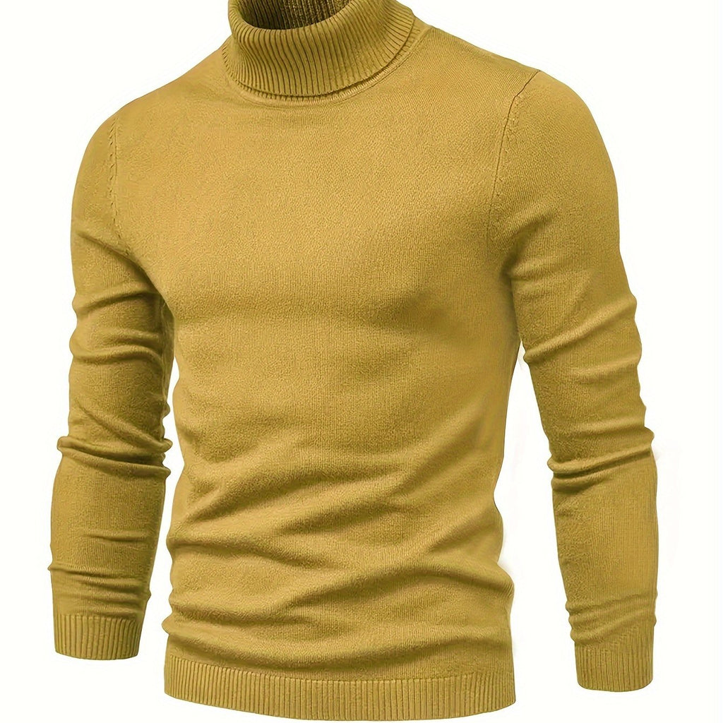 Mock Neck Sweater Knitted Black Men's Long Sleeve Pullover – Casual, Office, Gift