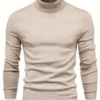 Mock Neck Sweater Knitted Black Men's Long Sleeve Pullover – Casual, Office, Gift