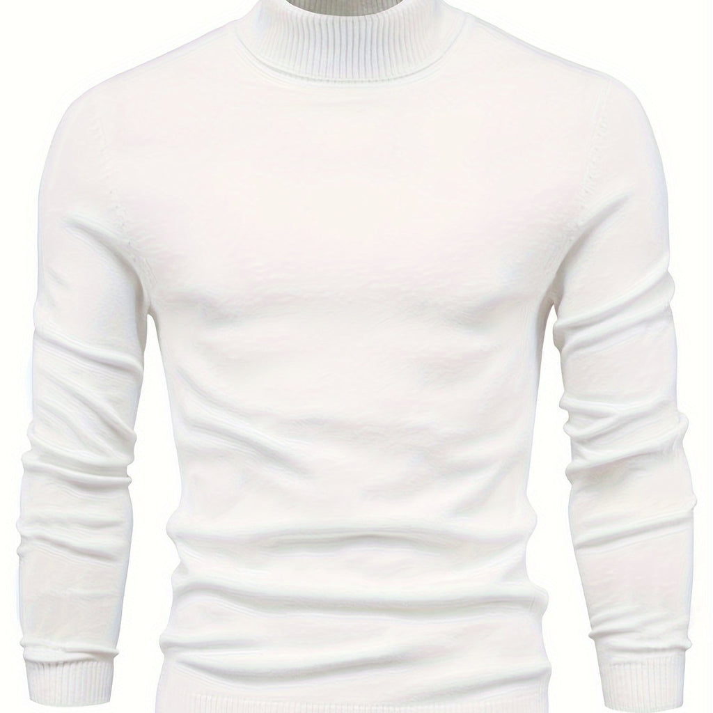 Mock Neck Sweater Knitted Black Men's Long Sleeve Pullover – Casual, Office, Gift