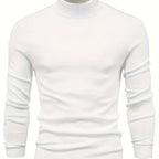 Mock Neck Sweater Knitted Black Men's Long Sleeve Pullover – Casual, Office, Gift
