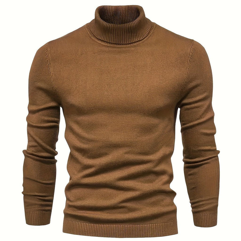Mock Neck Sweater Knitted Black Men's Long Sleeve Pullover – Casual, Office, Gift