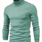 Mock Neck Sweater Knitted Black Men's Long Sleeve Pullover – Casual, Office, Gift