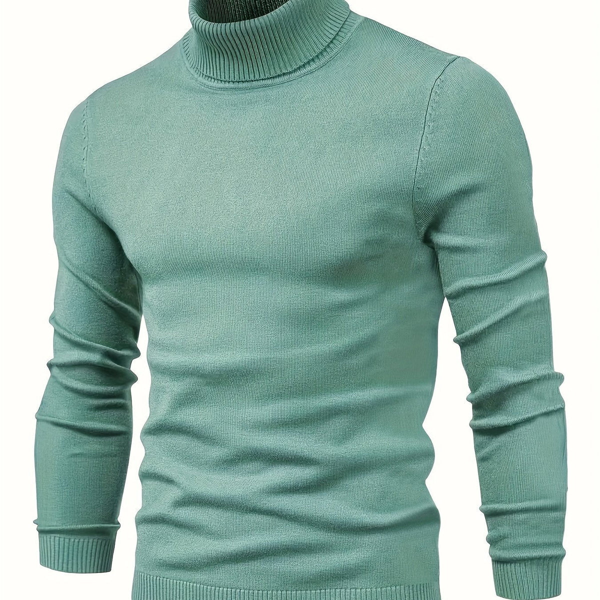 Mock Neck Sweater Knitted Black Men's Long Sleeve Pullover – Casual, Office, Gift