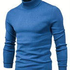 Mock Neck Sweater Knitted Black Men's Long Sleeve Pullover – Casual, Office, Gift