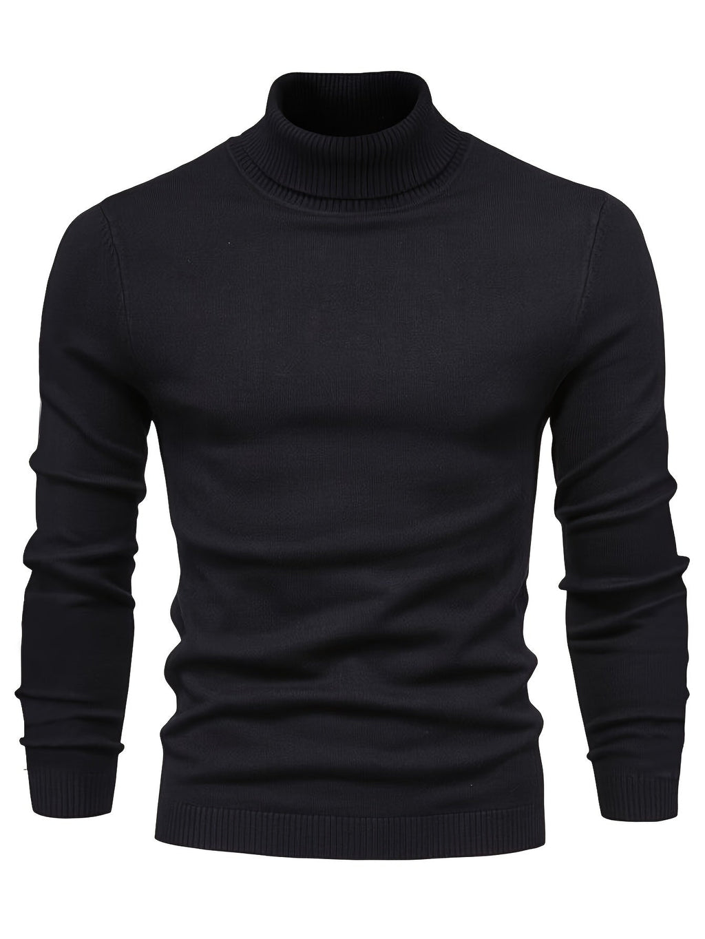 Mock Neck Sweater Knitted Black Men's Long Sleeve Pullover – Casual, Office, Gift